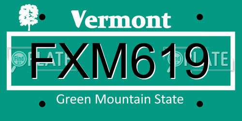 FXM619 Vermont License Plate