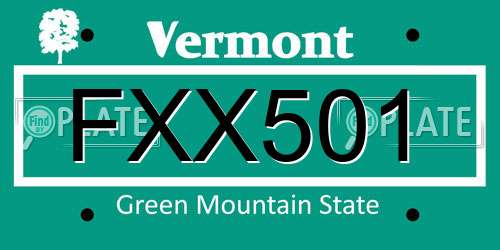 FXX501 Vermont License Plate