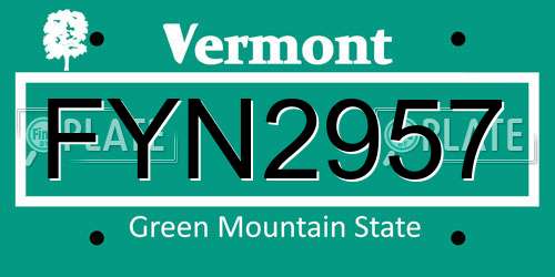 FYN2957 Vermont License Plate