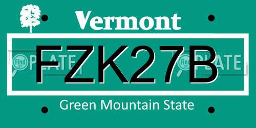 FZK27B Vermont License Plate