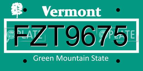 FZT9675 Vermont License Plate