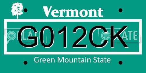G012CK Vermont License Plate