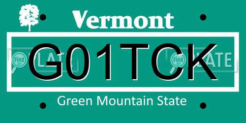 G01TCK Vermont License Plate
