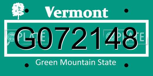 G072148 Vermont License Plate
