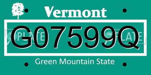 G07599Q Vermont License Plate