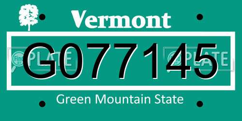 G077145 Vermont License Plate
