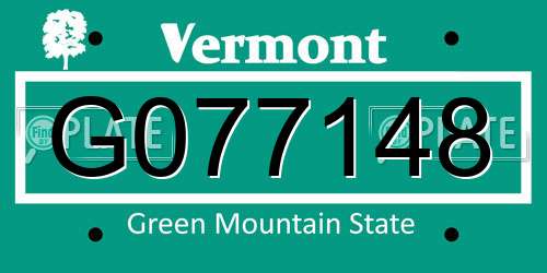 G077148 Vermont License Plate