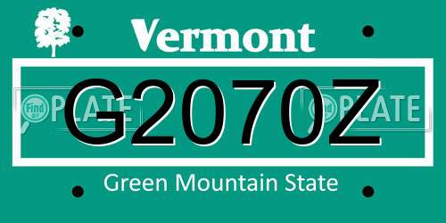 G2070Z Vermont License Plate