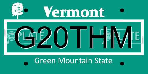 G20THM Vermont License Plate