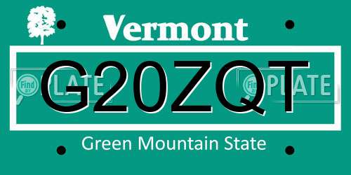 G20ZQT Vermont License Plate