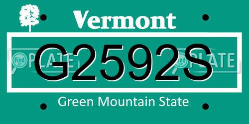 G2592S Vermont License Plate