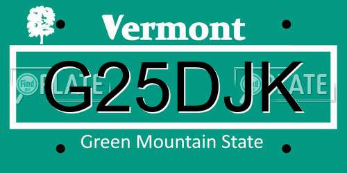 G25DJK Vermont License Plate