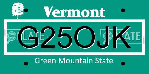 G25OJK Vermont License Plate