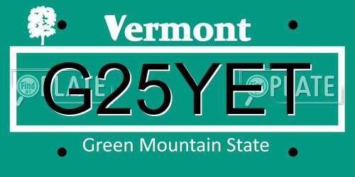 G25YET Vermont License Plate