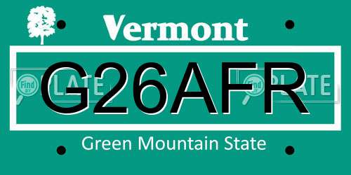 G26AFR Vermont License Plate