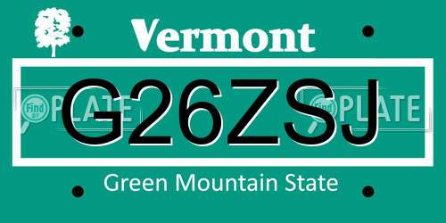 G26ZSJ Vermont License Plate