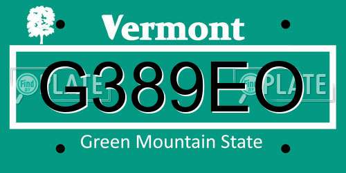 G389EO Vermont License Plate