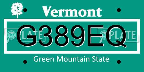 G389EQ Vermont License Plate