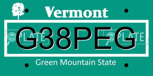 G38PEG Vermont License Plate