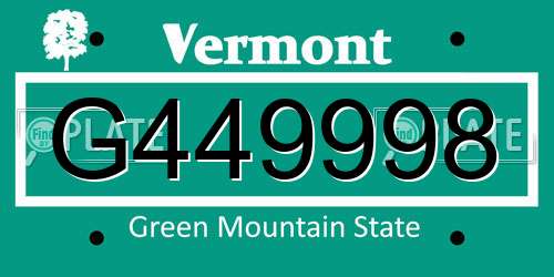 G449998 Vermont License Plate