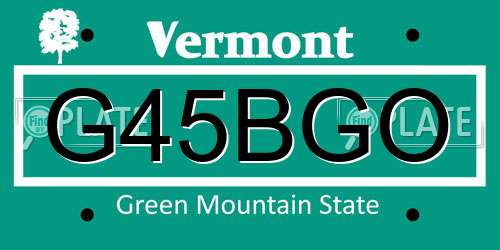 G45BGO Vermont License Plate