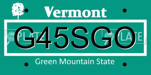G45SGO Vermont License Plate