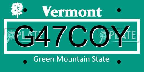 G47COY Vermont License Plate