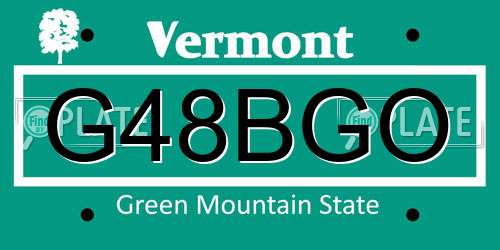 G48BGO Vermont License Plate