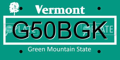 G50BGK Vermont License Plate