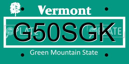 G50SGK Vermont License Plate