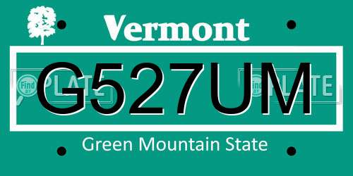 G527UM Vermont License Plate