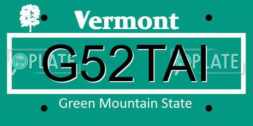 G52TAI Vermont License Plate