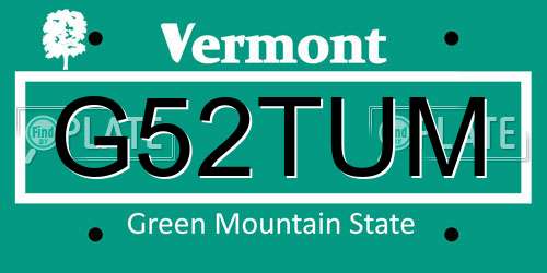 G52TUM Vermont License Plate