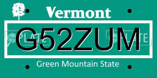 G52ZUM Vermont License Plate