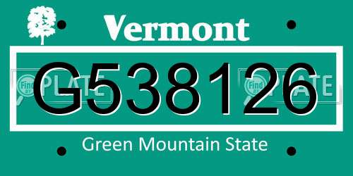 G538126 Vermont License Plate
