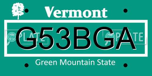G53BGA Vermont License Plate
