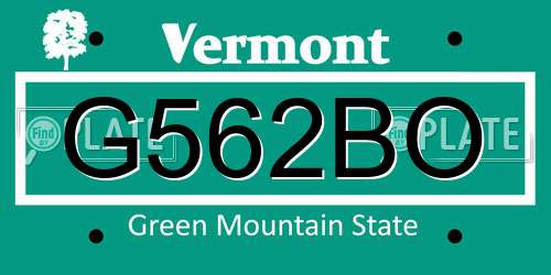G562BO Vermont License Plate