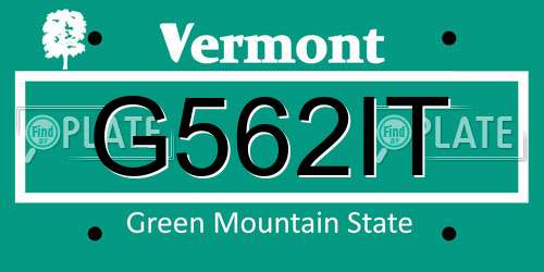 G562IT Vermont License Plate