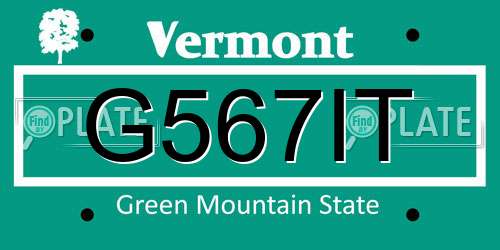 G567IT Vermont License Plate