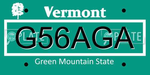 G56AGA Vermont License Plate