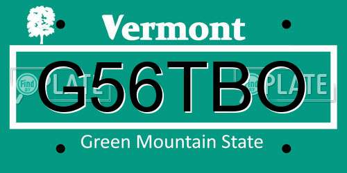G56TBO Vermont License Plate