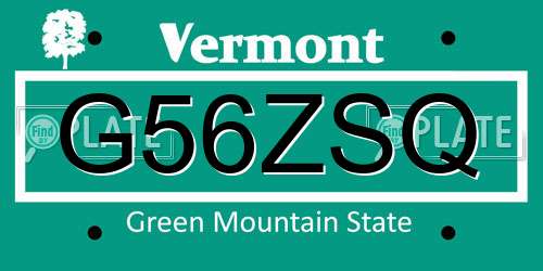 G56ZSQ Vermont License Plate