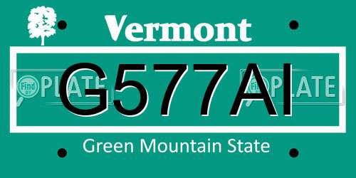 G577AI Vermont License Plate