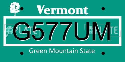 G577UM Vermont License Plate