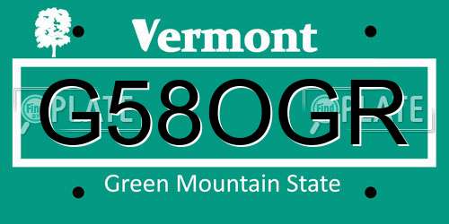 G58OGR Vermont License Plate