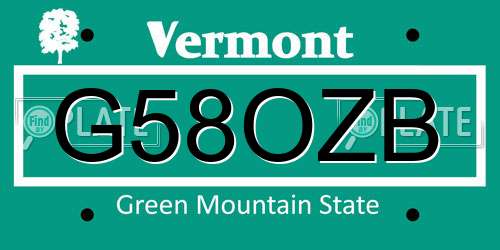 G58OZB Vermont License Plate
