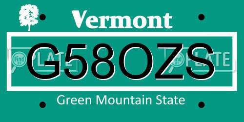 G58OZS Vermont License Plate