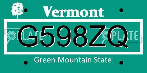 G598ZQ Vermont License Plate