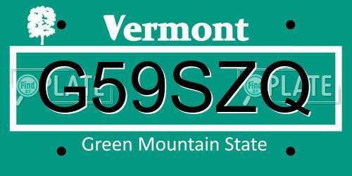 G59SZQ Vermont License Plate
