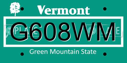 G608WM Vermont License Plate